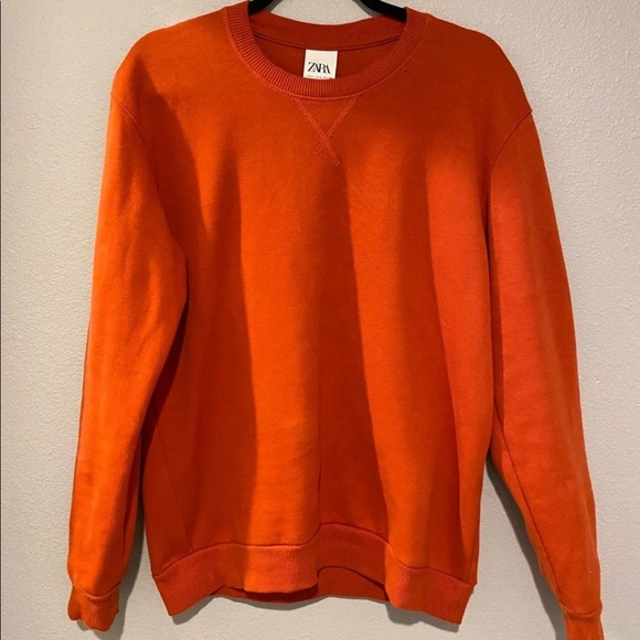 ZARA Men's Orange Sweatshirt Crewneck Sweater Small 38 - Picture 2 of 3